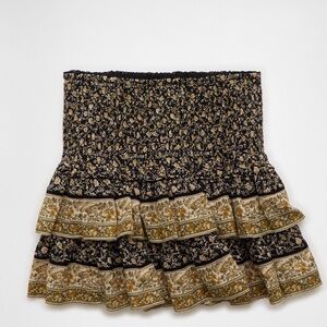 American Eagle Black and Tan Floral Tiered Smocked Mini Skirt